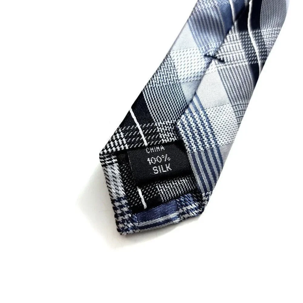 Calvin Klein Gray‎ Blue Plaid Woven Silk Tie